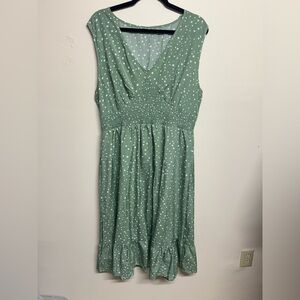 SHEIN Sage Green Polka Dot V-Neck Midi Dress